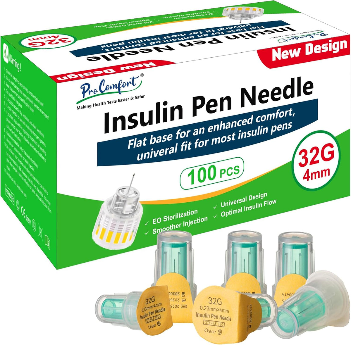 SureComfort Pro Comfort 32G 4mm insulin pen needles 100 count box front view.