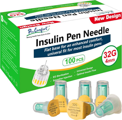 SureComfort Pro Comfort 32G 4mm insulin pen needles 100 count box front view.