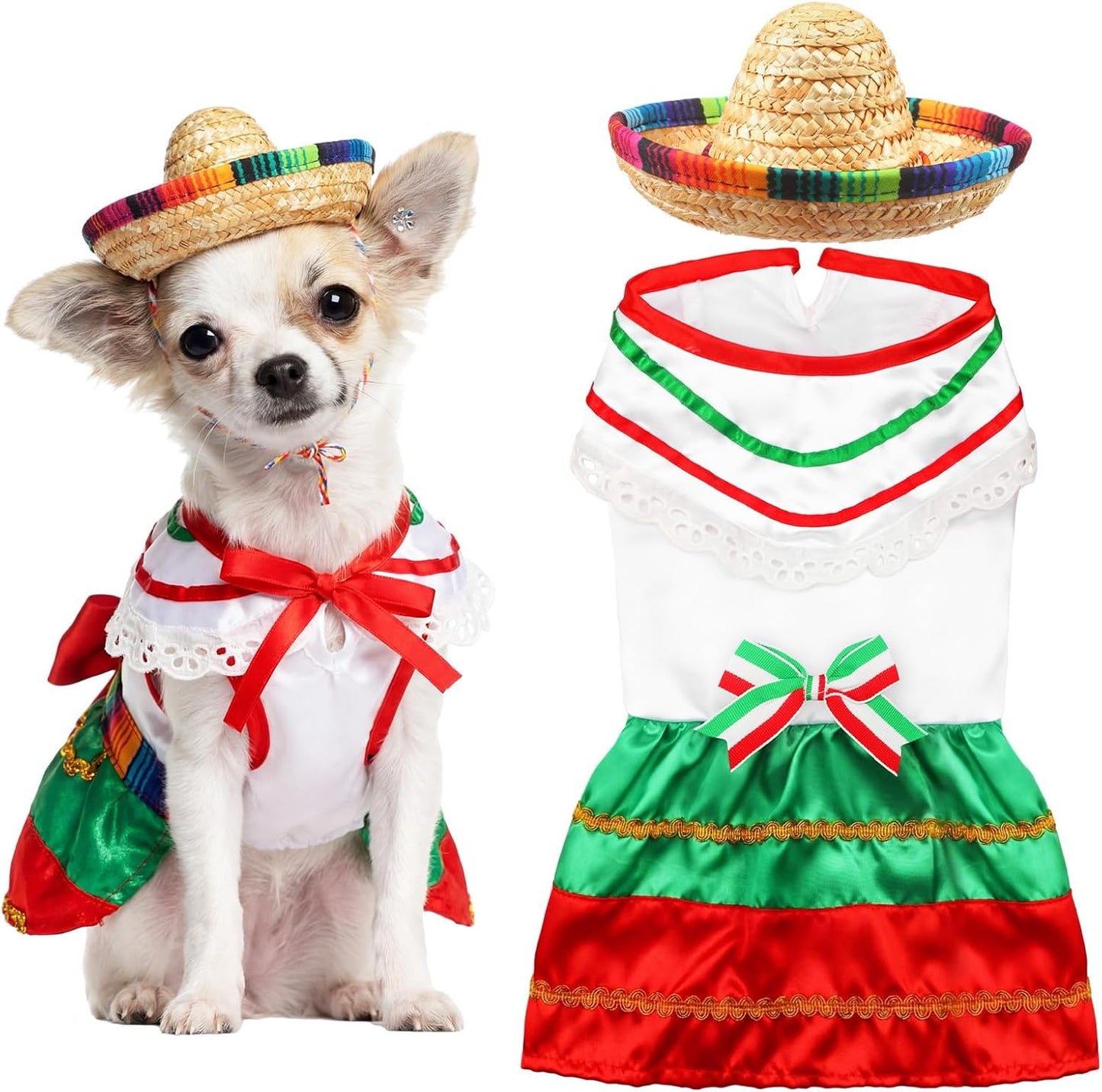 Mariachi Mexican Costume for Dog Mexican Dog Dress and Sombrero for Chihuahua Puppy Cat Cinco De Mayo Mexico Independence Day Themed Party Pet Outfits(S,Style3,Classic) - Image 11