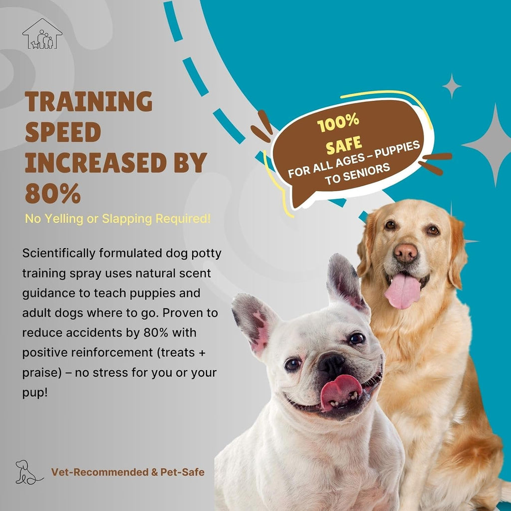 Applying dog pee training spray on outdoor grass