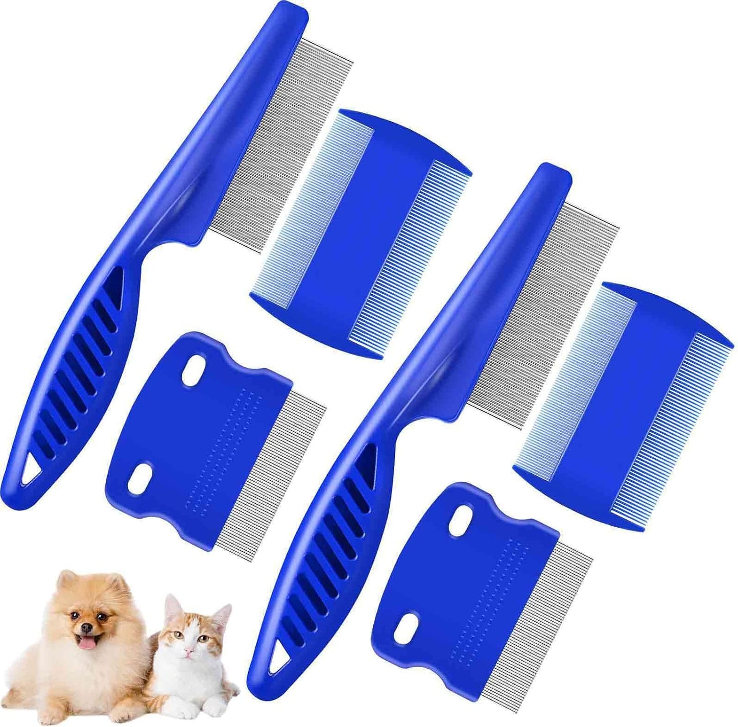 Brillirare 6 pack dog grooming comb set front view showing different flea and lice combs for pet care.