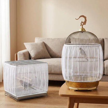 Close-up of secure elastic top band on bird cage cover