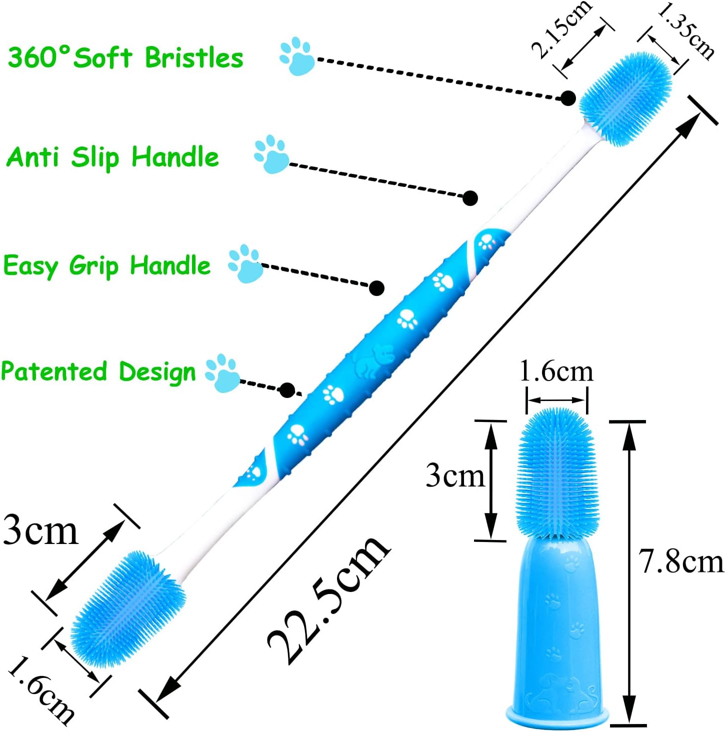 PenVinoo dog toothbrush packaging and included finger brushes back view