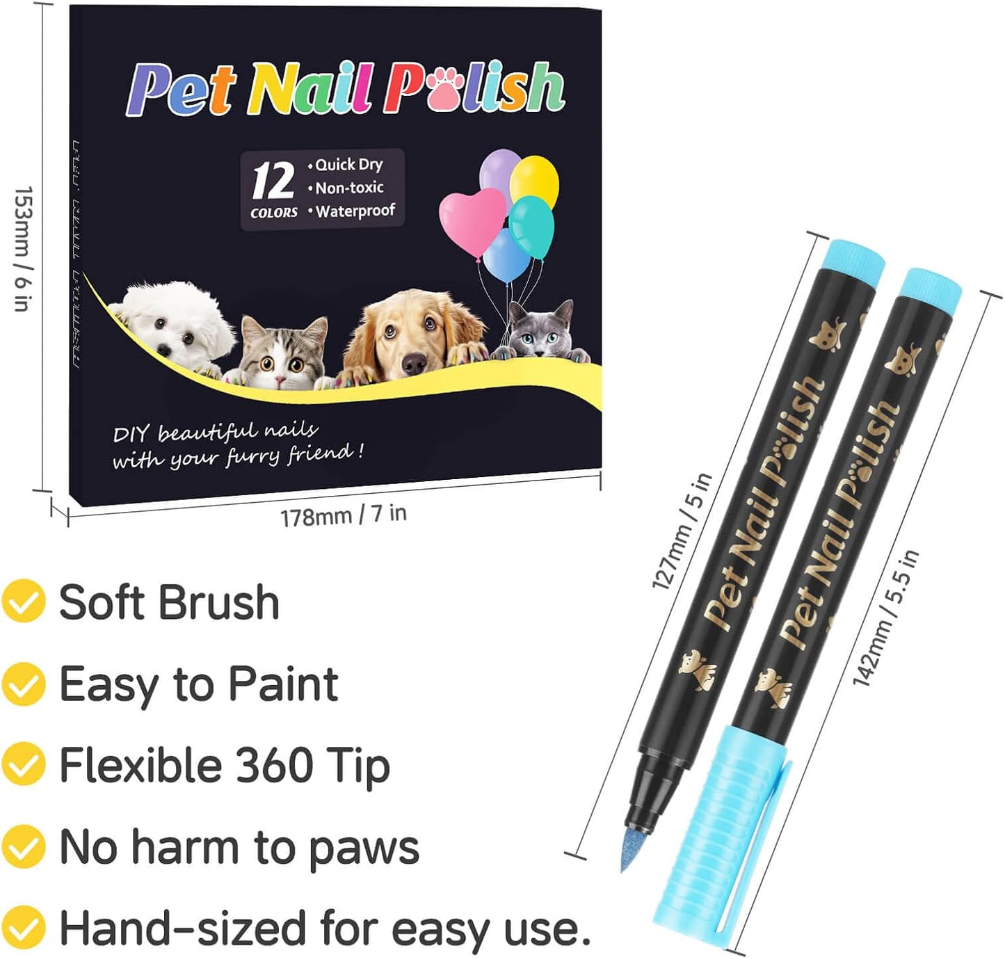 Pet grooming kit with 12 piece nail art pens
