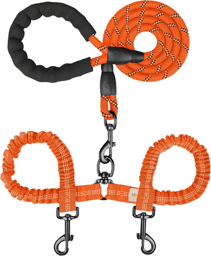 MingXpets Double Dog Leash, Dual Dog Leash, 360 degrees Swivel Tangle Free Bungee Walking Training for Large Medium Dogs, Shock Absorbing Bungee Reflective for Two Dogs, 18~120 lbs, Black - Image 12