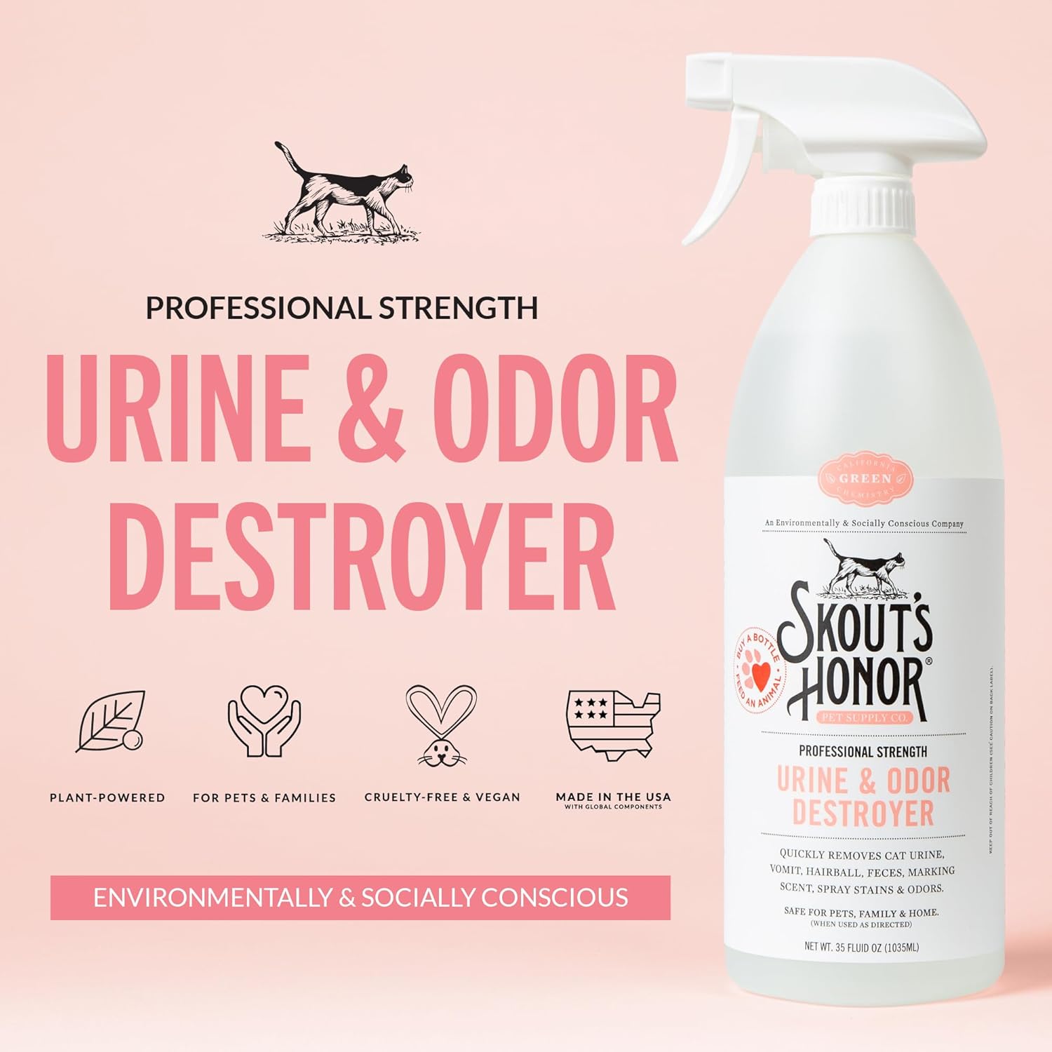 Skouts Honor plant powered cat urine eliminator 35 ounce bottle packaging