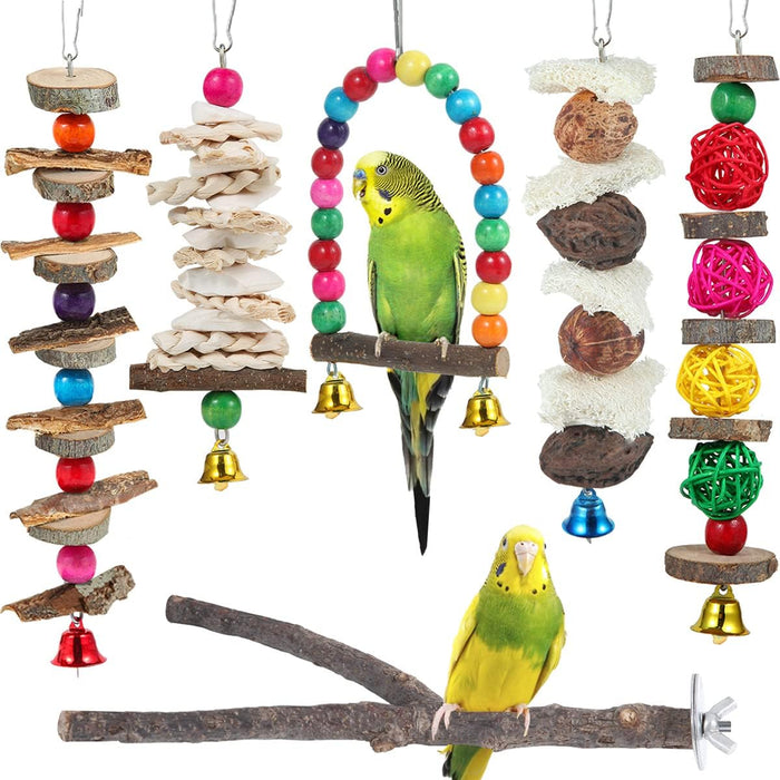 Bird Perch Bird Toys Parakeet Toys,Bird Cage Accessories Wooden Chew Toys Perch Stand for Parrot Conure Cockatiel Lovebird Parrotlet Budgie Finches and Other Small to Medium Sized Birds - Image 1