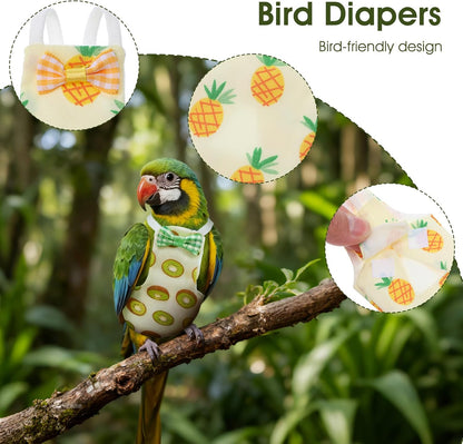 Washable pet bird clothes with banana and pineapple patterns