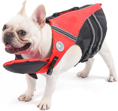 Petglad French Bulldog Life Jacket front view on a dog showcasing the removable chin float.