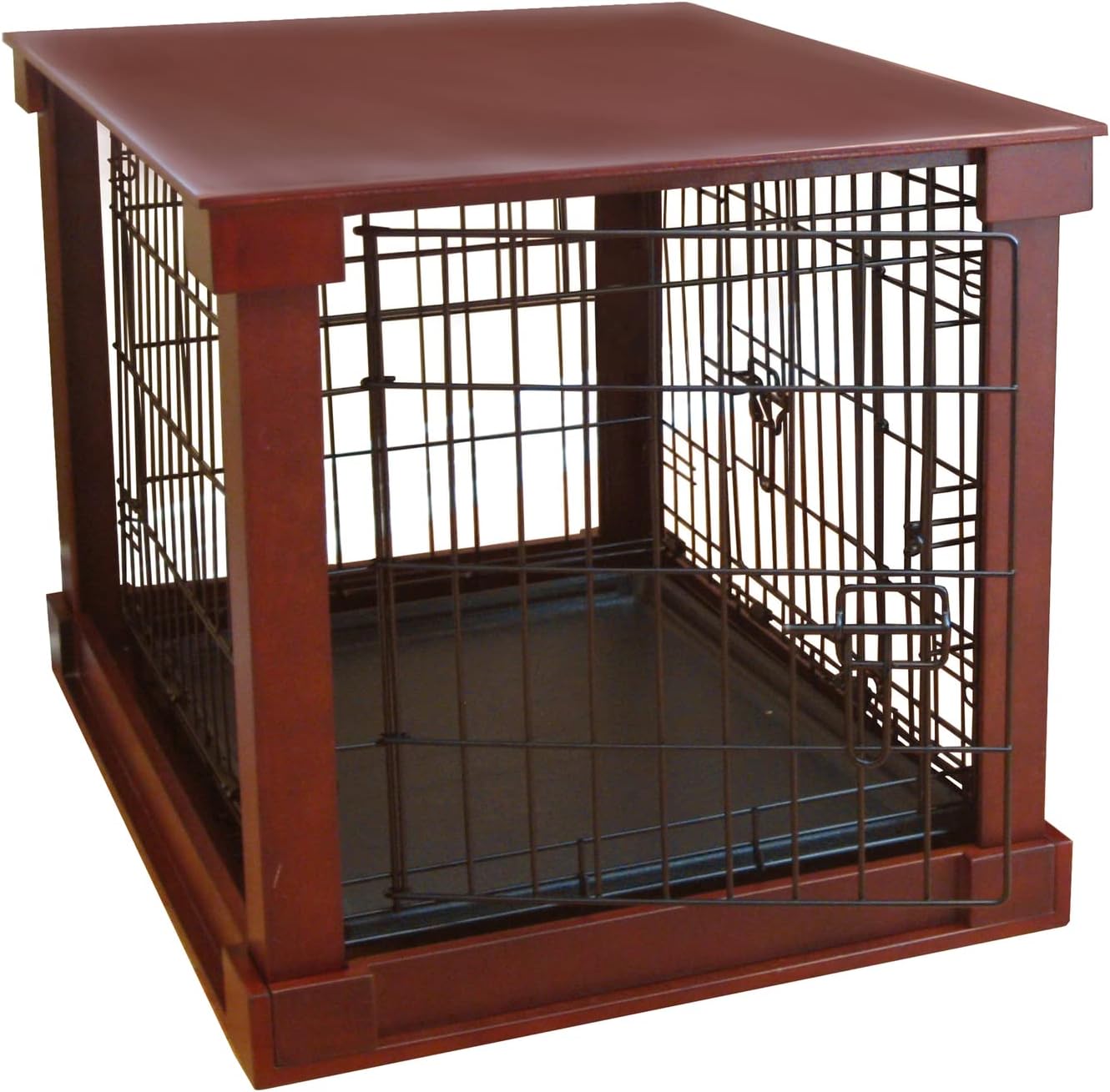Merry Products Medium Slide Aside Dog Crate front view inside a living room setup