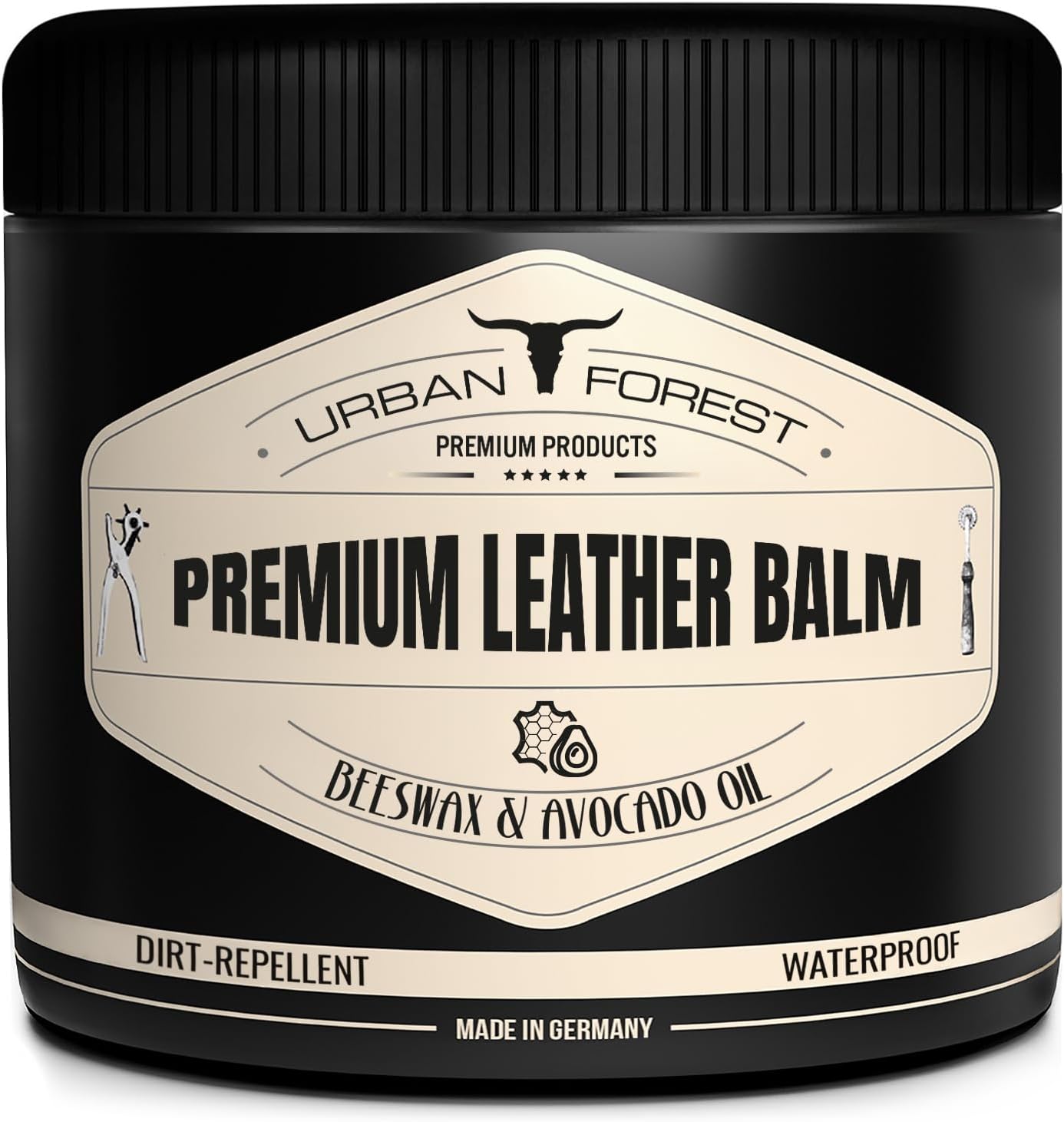 Urban Forest Leather Care Conditioner front view premium leather balm for furniture restoration.