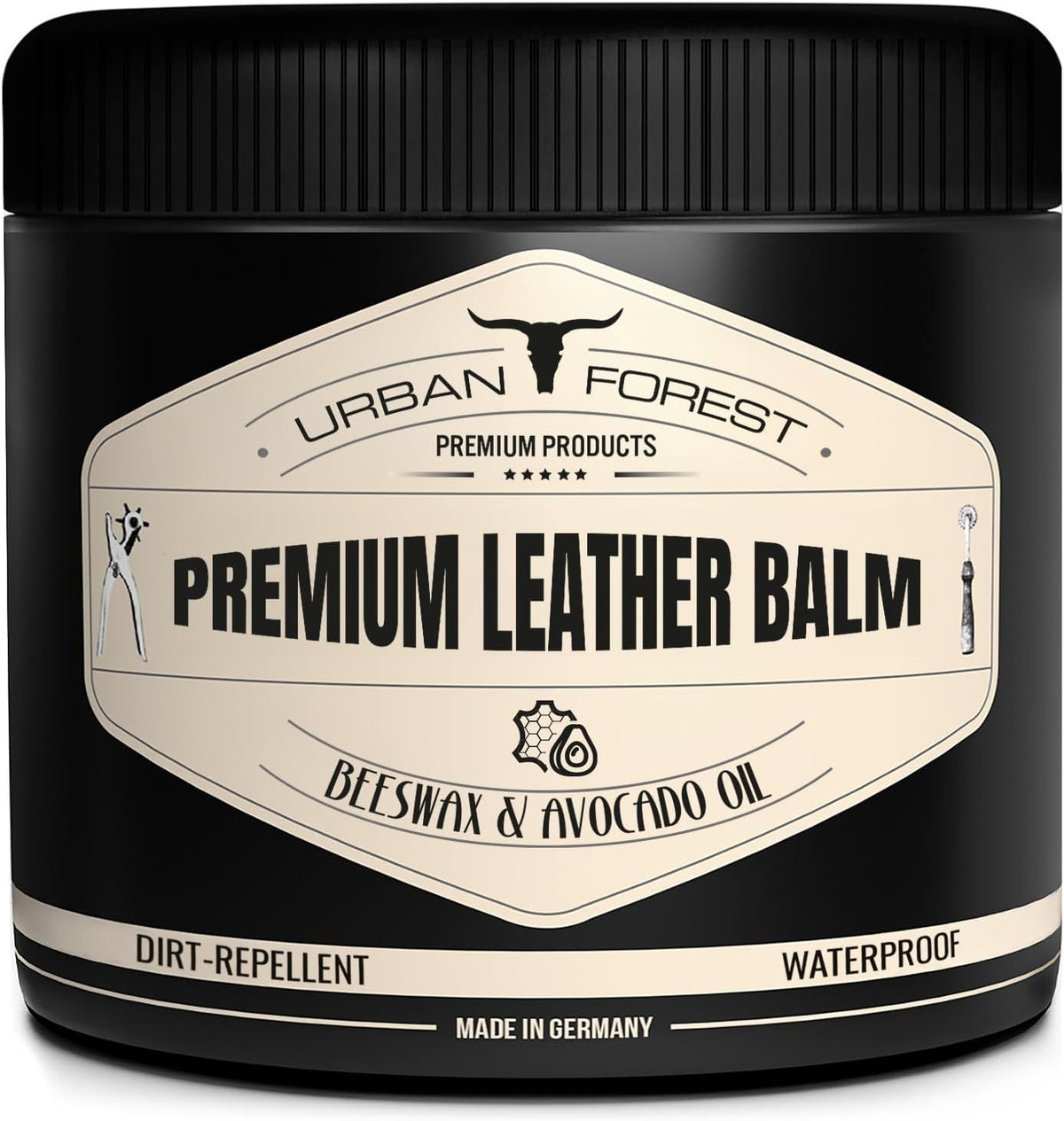Urban Forest Leather Care Conditioner front view premium leather balm for furniture restoration.