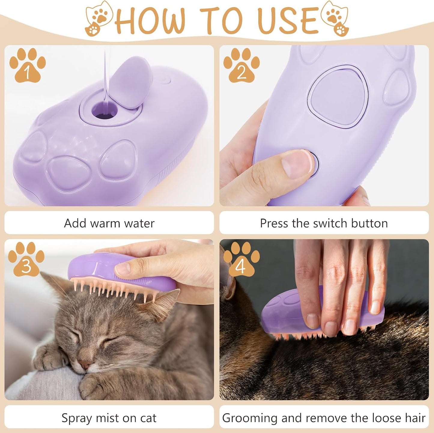 Side profile of throihg rechargeable cat and dog steam brush
