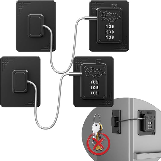 Lexng refrigerator locks 2 pack black front view