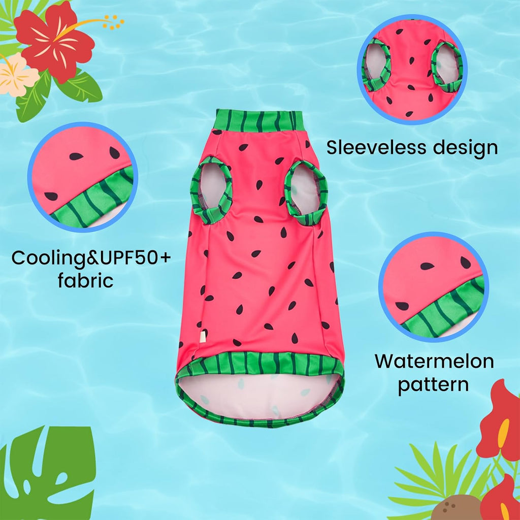 Close up of breathable cooling fabric on watermelon cat shirt