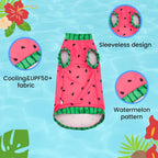 Close up of breathable cooling fabric on watermelon cat shirt