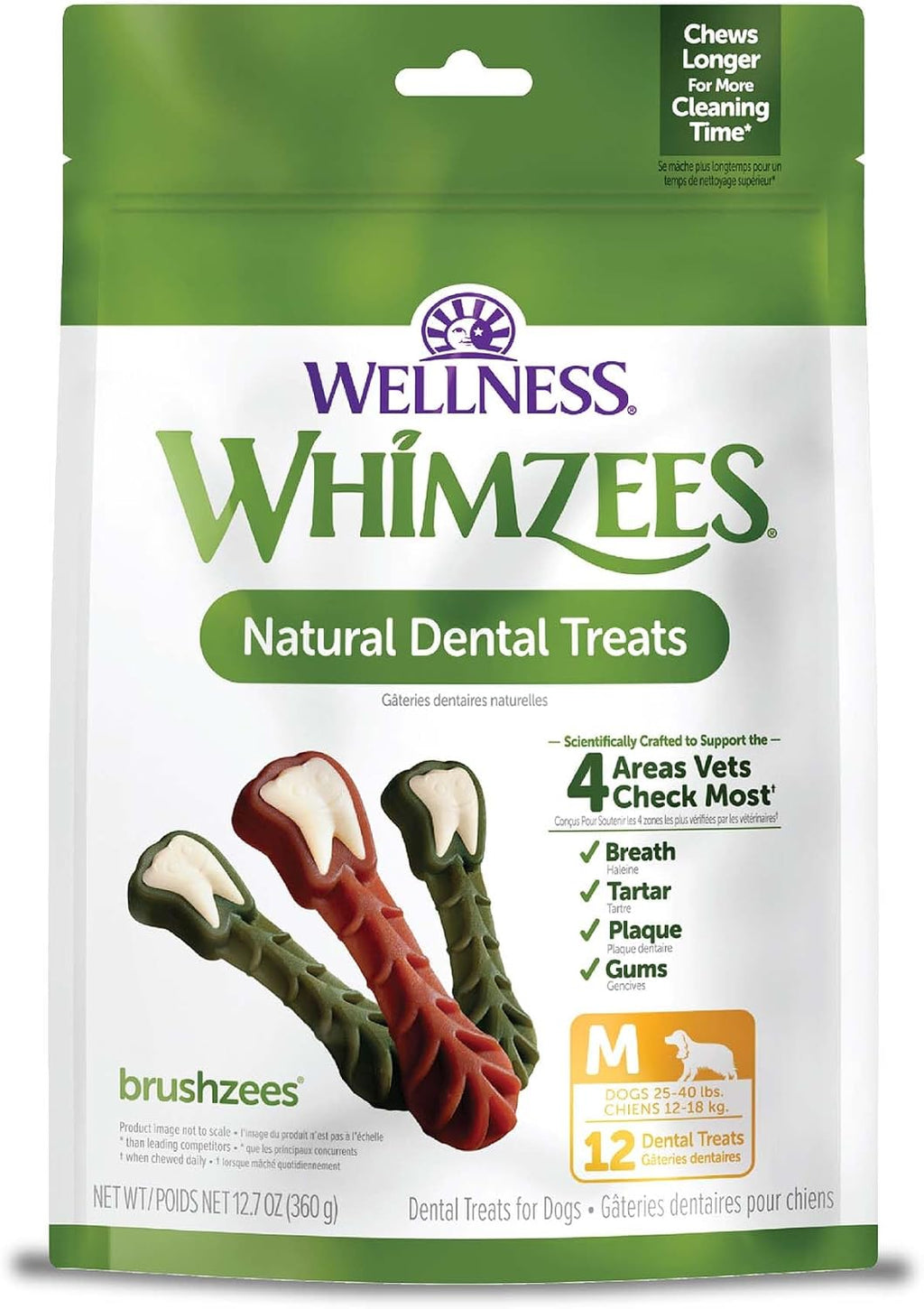 Wellness WHIMZEES Brushzees Natural Dog Dental Treat, VOHC Accepted Chews, Freshens Breath, Extra-Small Size, 4.2 oz Bag, 16 Count - Image 9