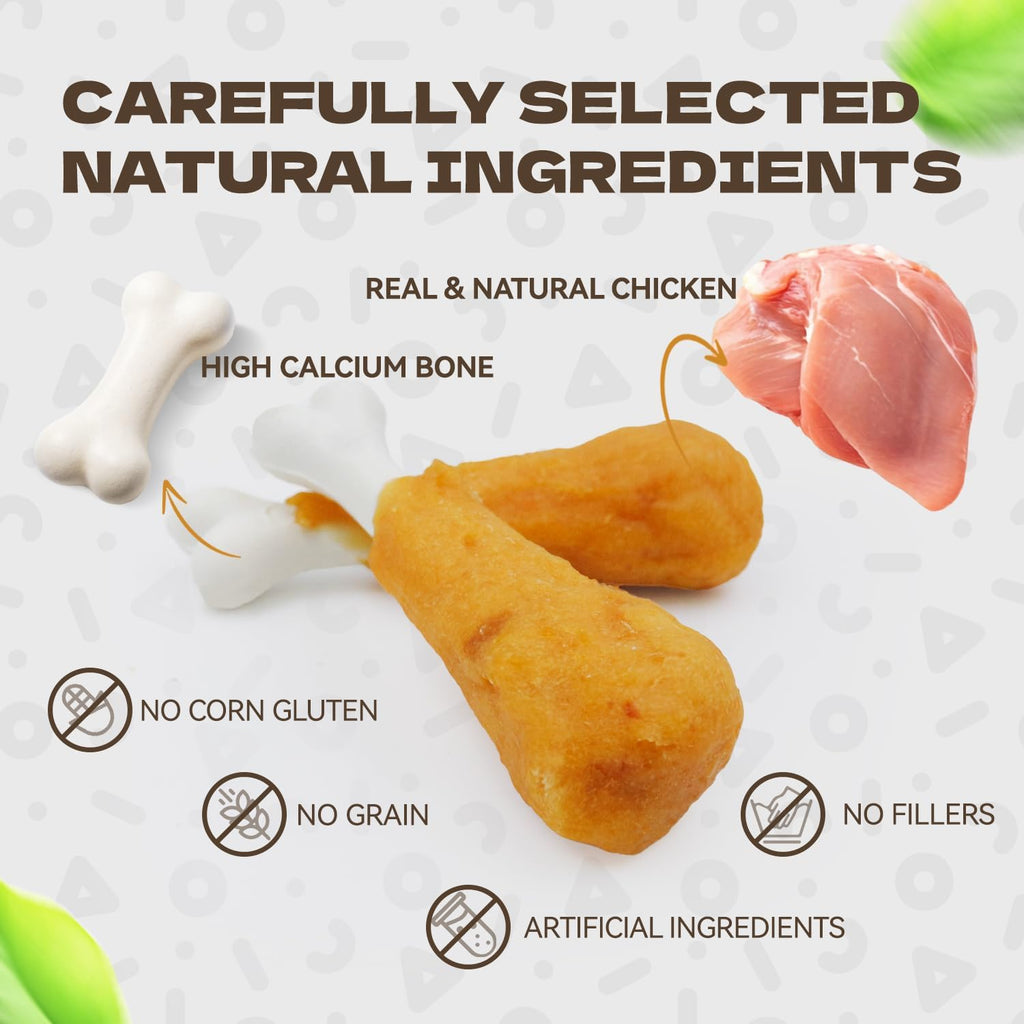 Rawhide-free dog training treats showing real chicken texture