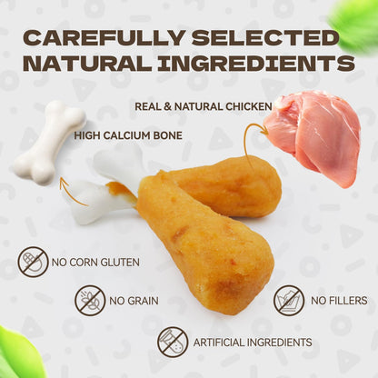 Rawhide-free dog training treats showing real chicken texture