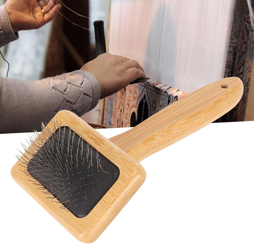 Ergonomic bamboo pet grooming slicker brush for dogs and cats side profile