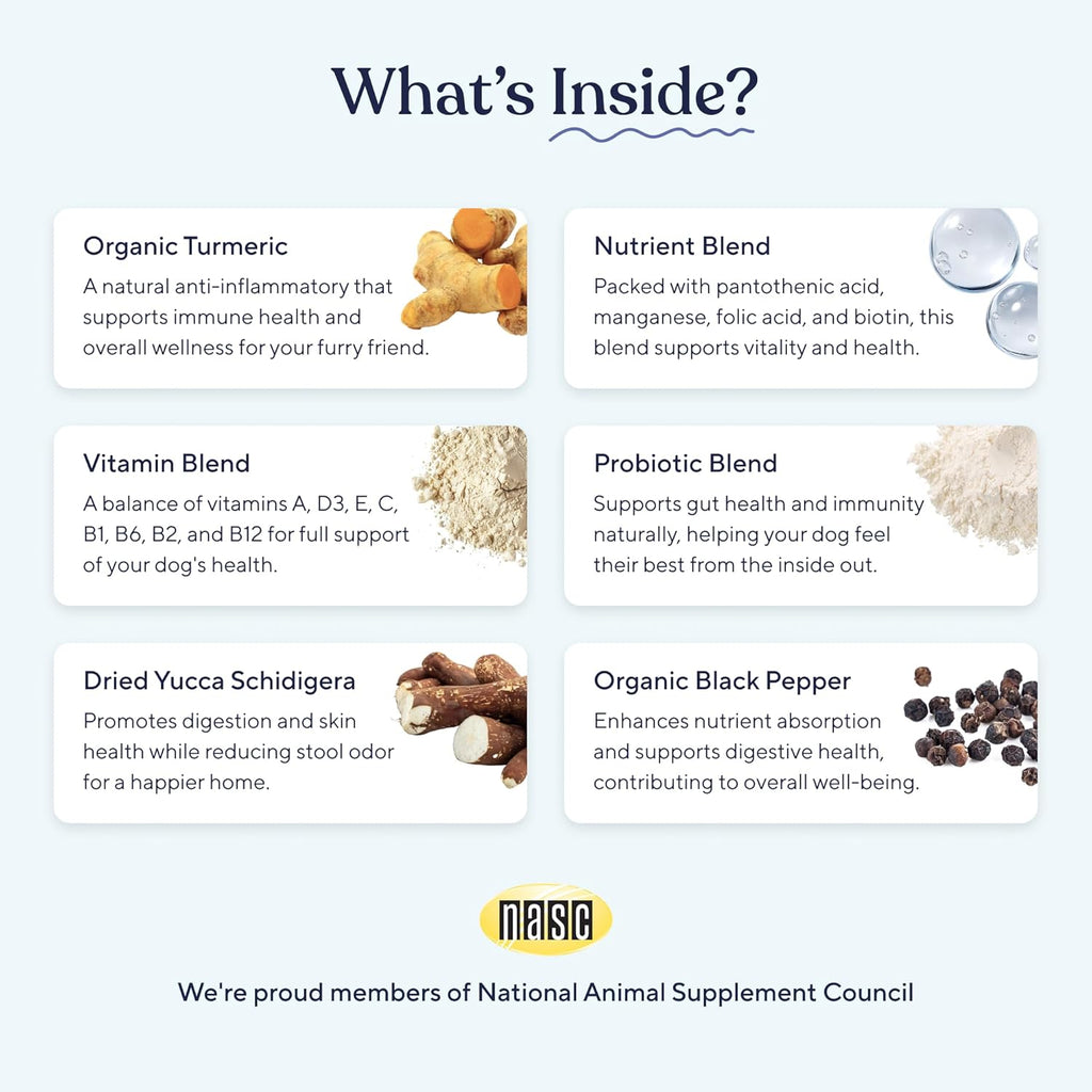 Back label of Pawfy probiotic dog chews displaying usage instructions and dosage guidelines