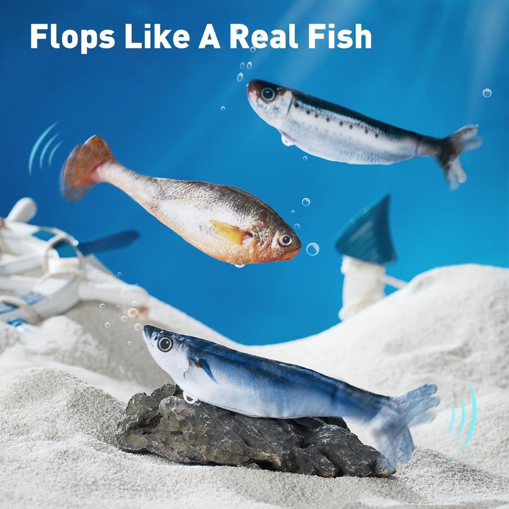 Detailed packaging of petgravity bite sized flopping fish cat toys