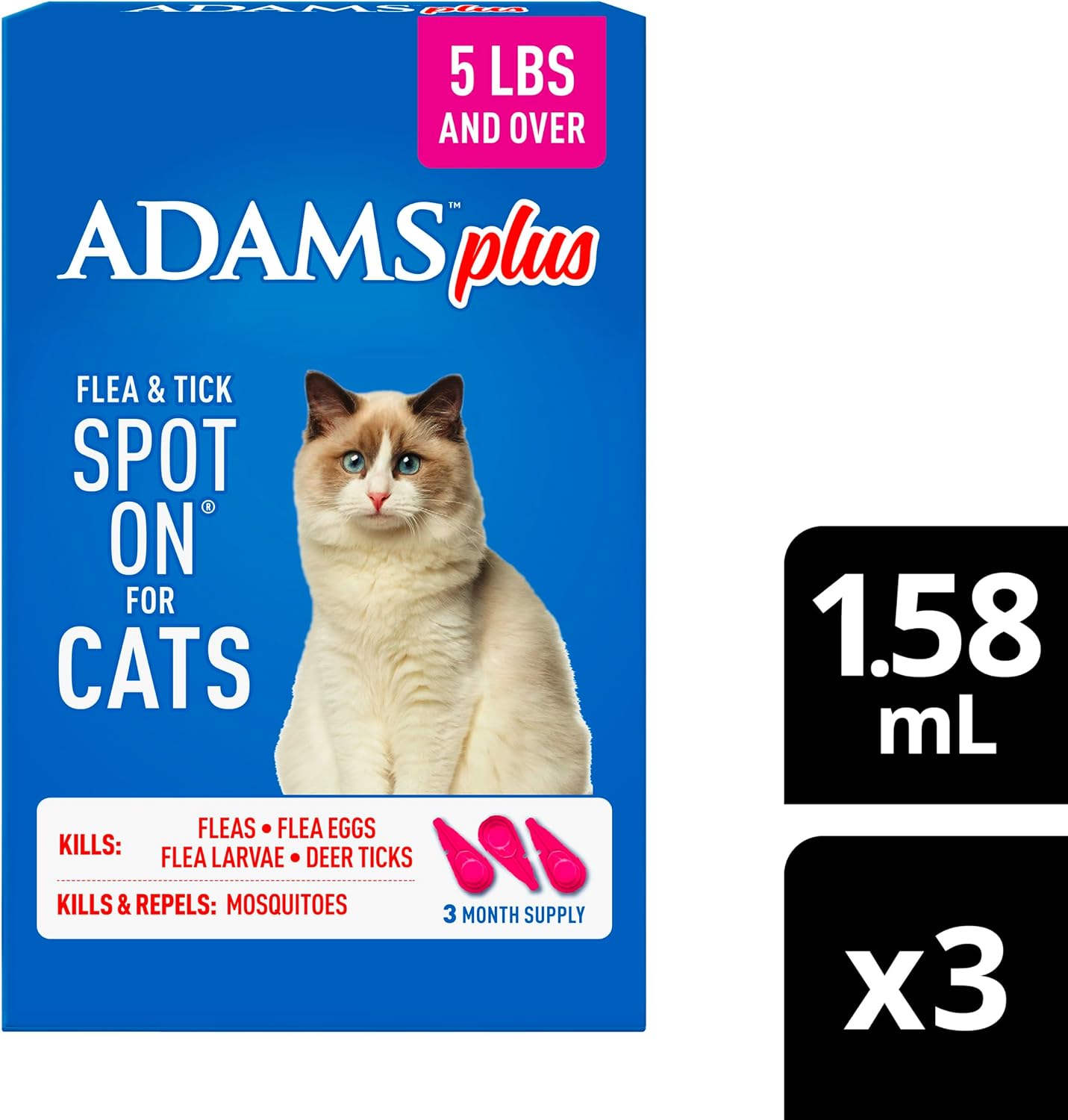 ADAMS Plus Flea and Tick Prevention Spot On for Cats, Kills Fleas & Ticks (Brown Dog/Deer Ticks), Kills and Repels Mosquitoes, Prevents Flea Infestations, 3-Month Supply, 3 Pack - Image 10