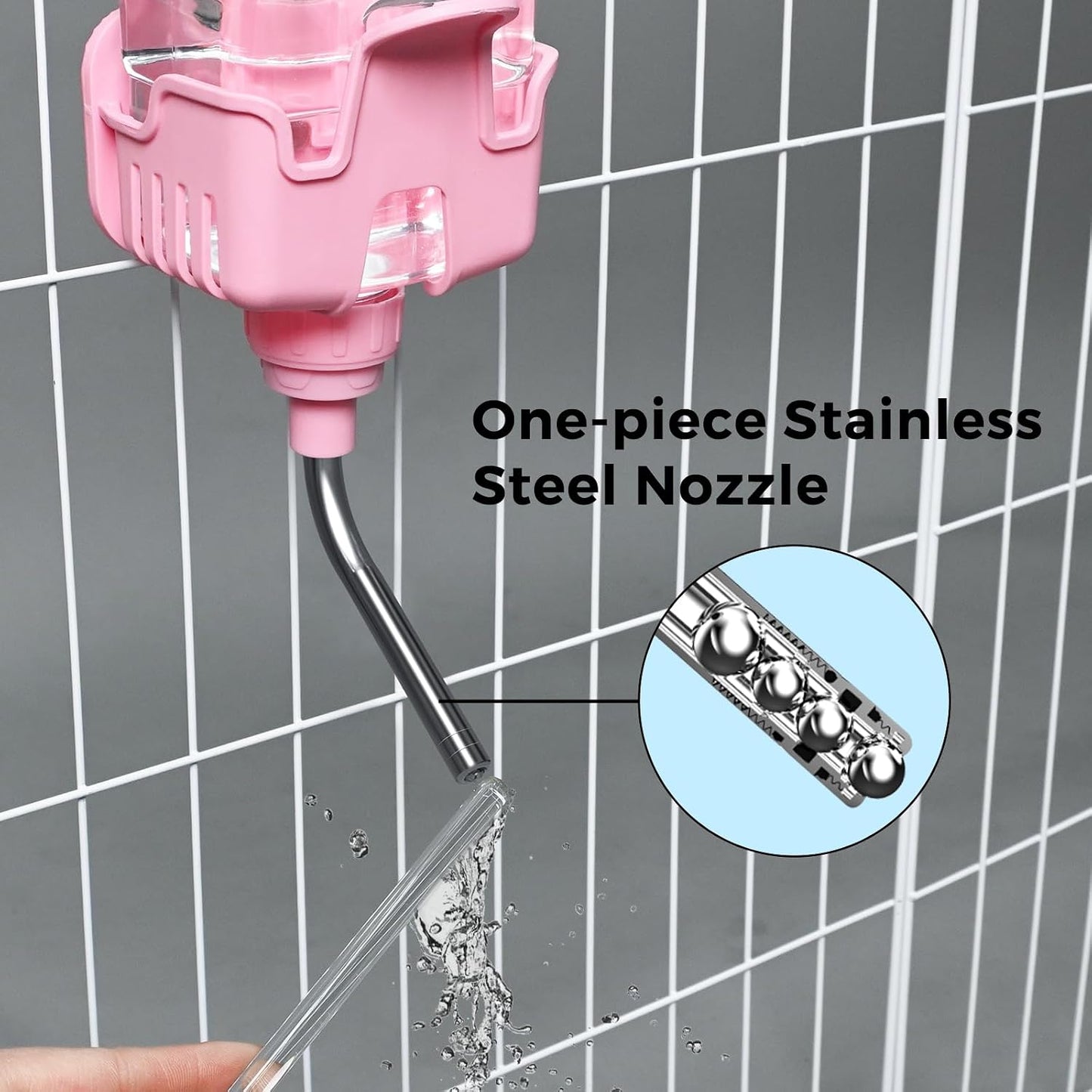 Vannon Small Animal Water Dispenser for Cage, 30oz Auto Feeding Crate Water Bottle for Rabbit, Chinchilla, Ferret, Guinea Pig, Squirrel, Hedgehog, Pet Nozzle Diameter: 10mm, BPA Free, Pink - Image 8