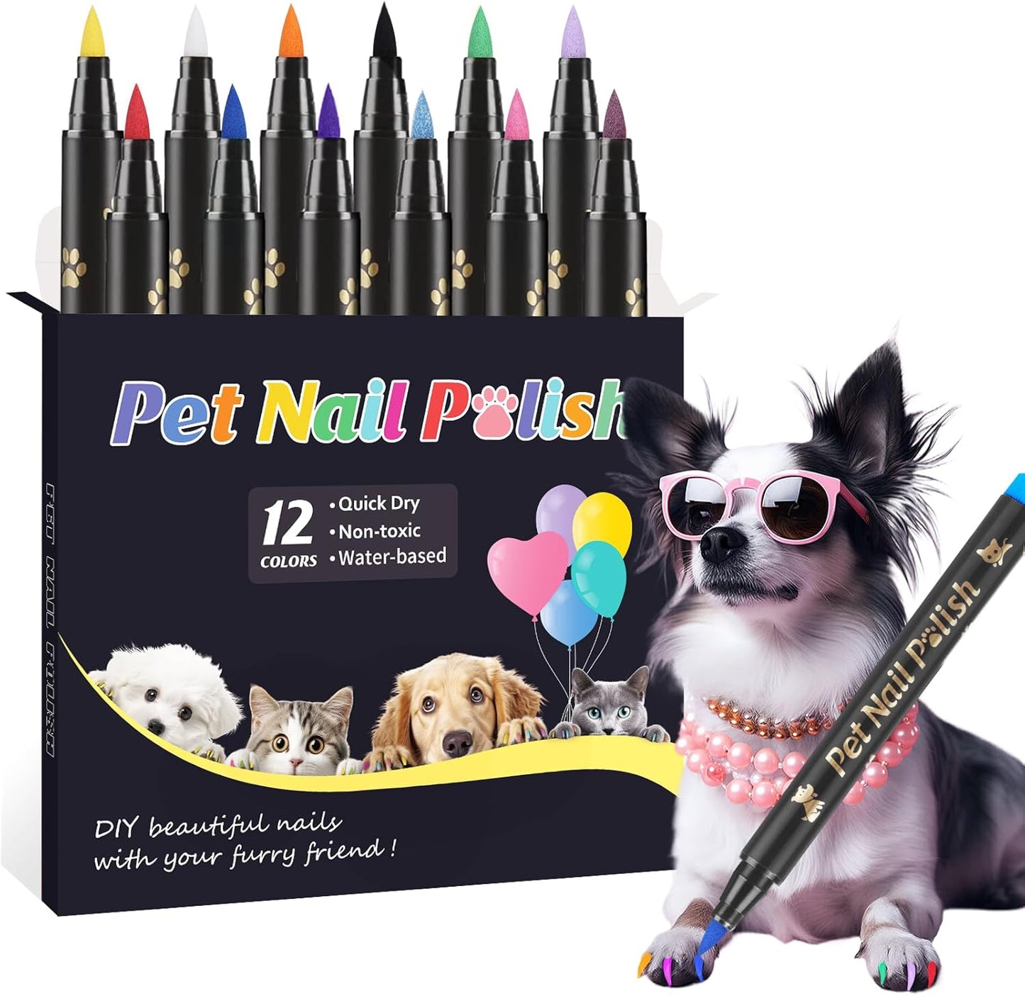 Cheloment dog nail polish pens 12 color set front view