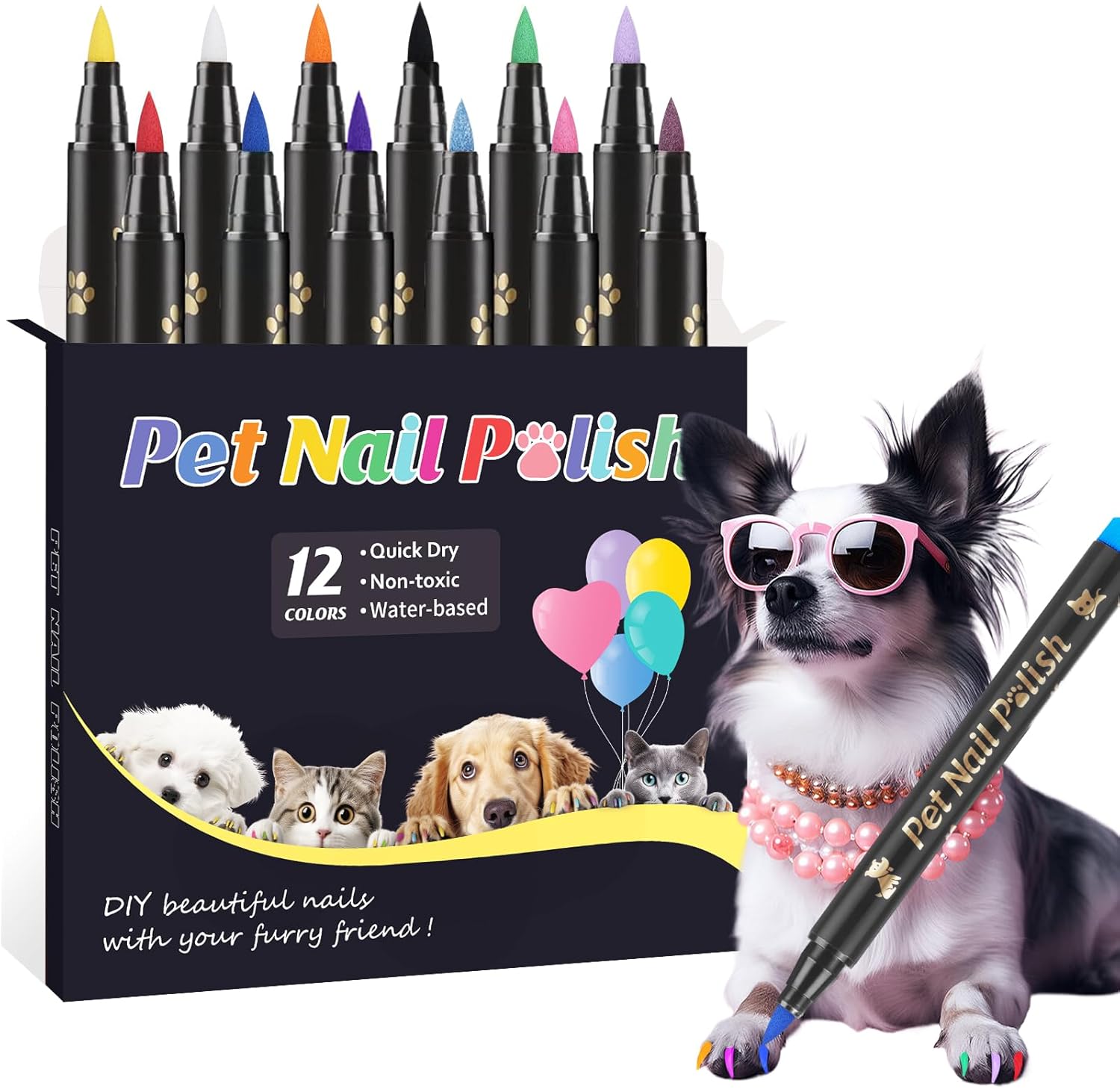 Cheloment dog nail polish pens 12 color set front view