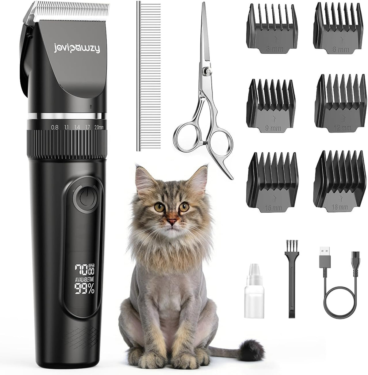 Packaging box of the imported oneisall quiet cat grooming kit for long haired pets.