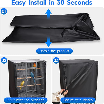 Breathable and washable large black bird enclosure showing side ventilation