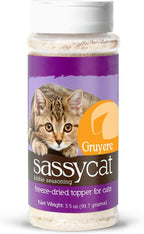 Cat food bowl with Herbsmith Sassy Cat Salmon seasoning sprinkled on top