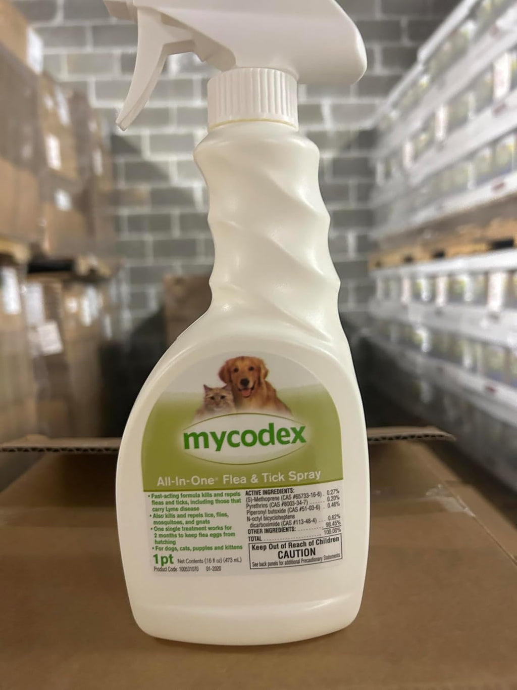 Instructions label on Mycodex all in one spray