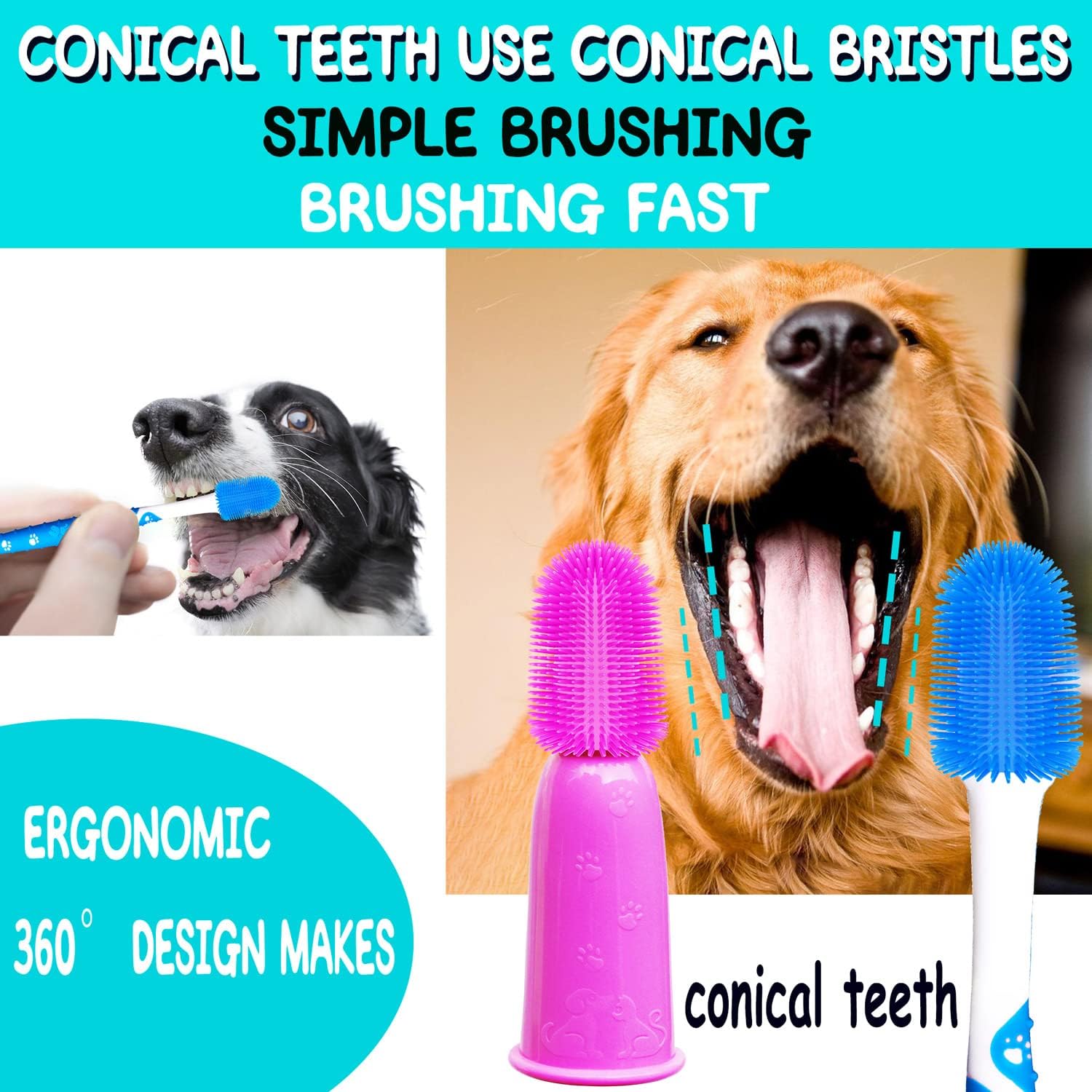 PenVinoo double headed pet toothbrush close up showing soft bristles