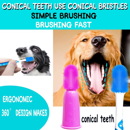PenVinoo double headed pet toothbrush close up showing soft bristles