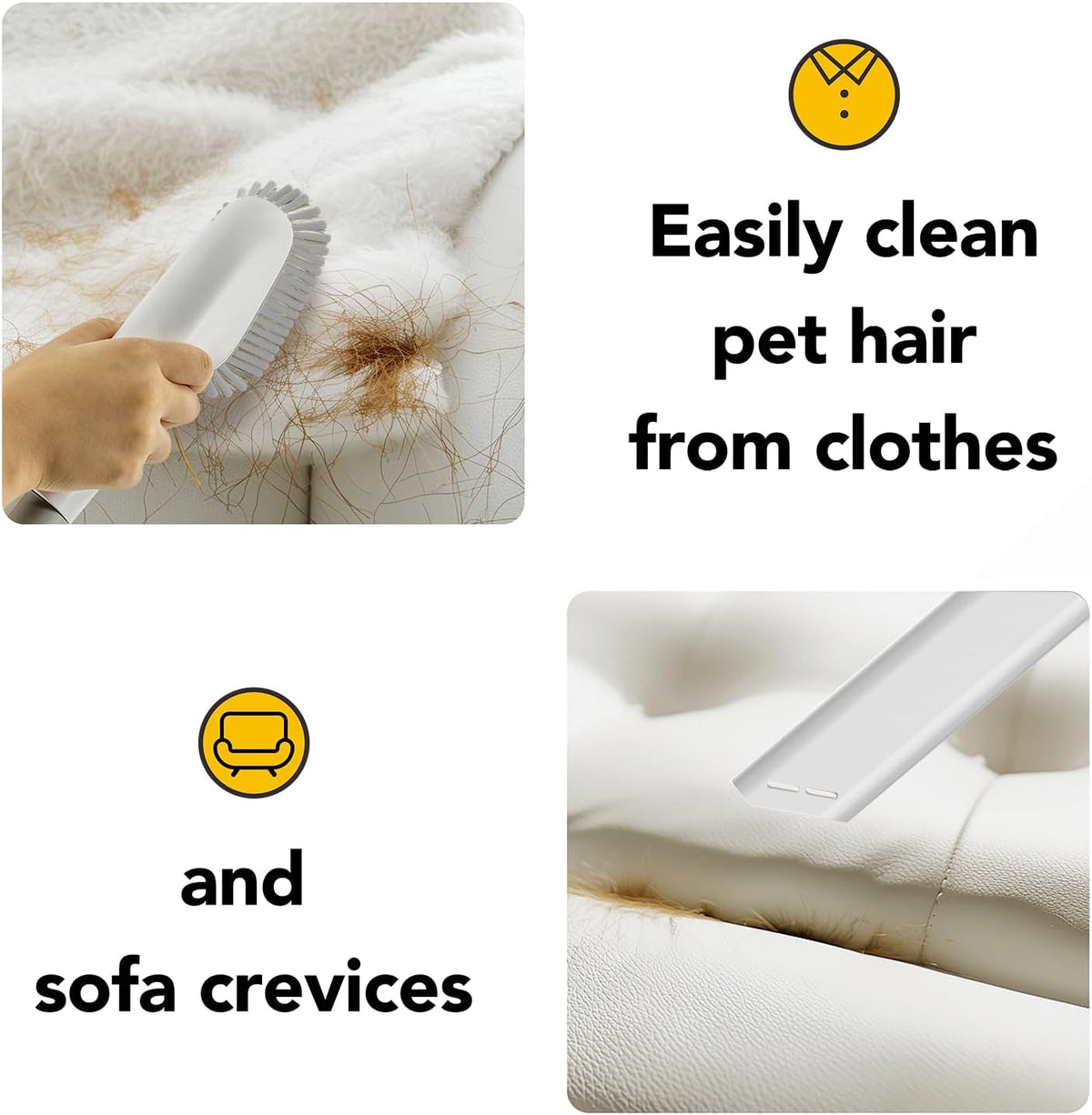 ZOVII imported professional pet vacuum brush clearing loose hair from a white dog coat