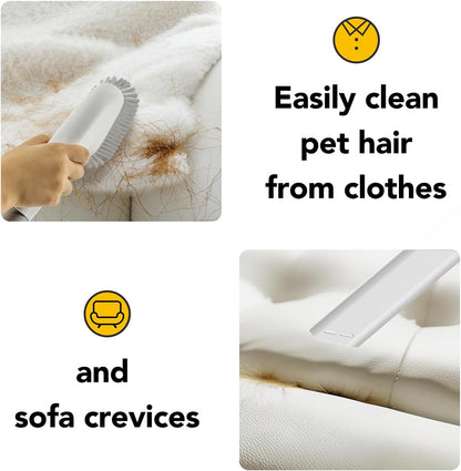 ZOVII imported professional pet vacuum brush clearing loose hair from a white dog coat