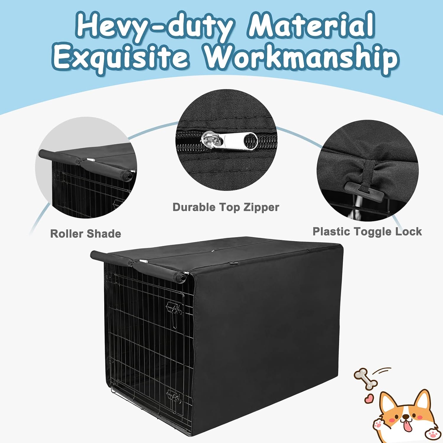Deblue 24 inch dog crate cover top view illustrating handle access zipper