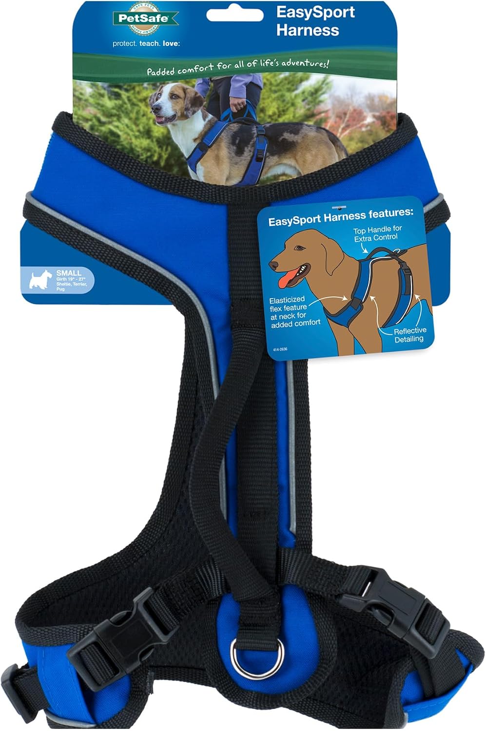 PetSafe EasySport Harness Padded Straps Fully Adjustable Elastic Neckline Best for Athletic Dogs Top Handle for Quick Control - Medium - Teal - Image 9