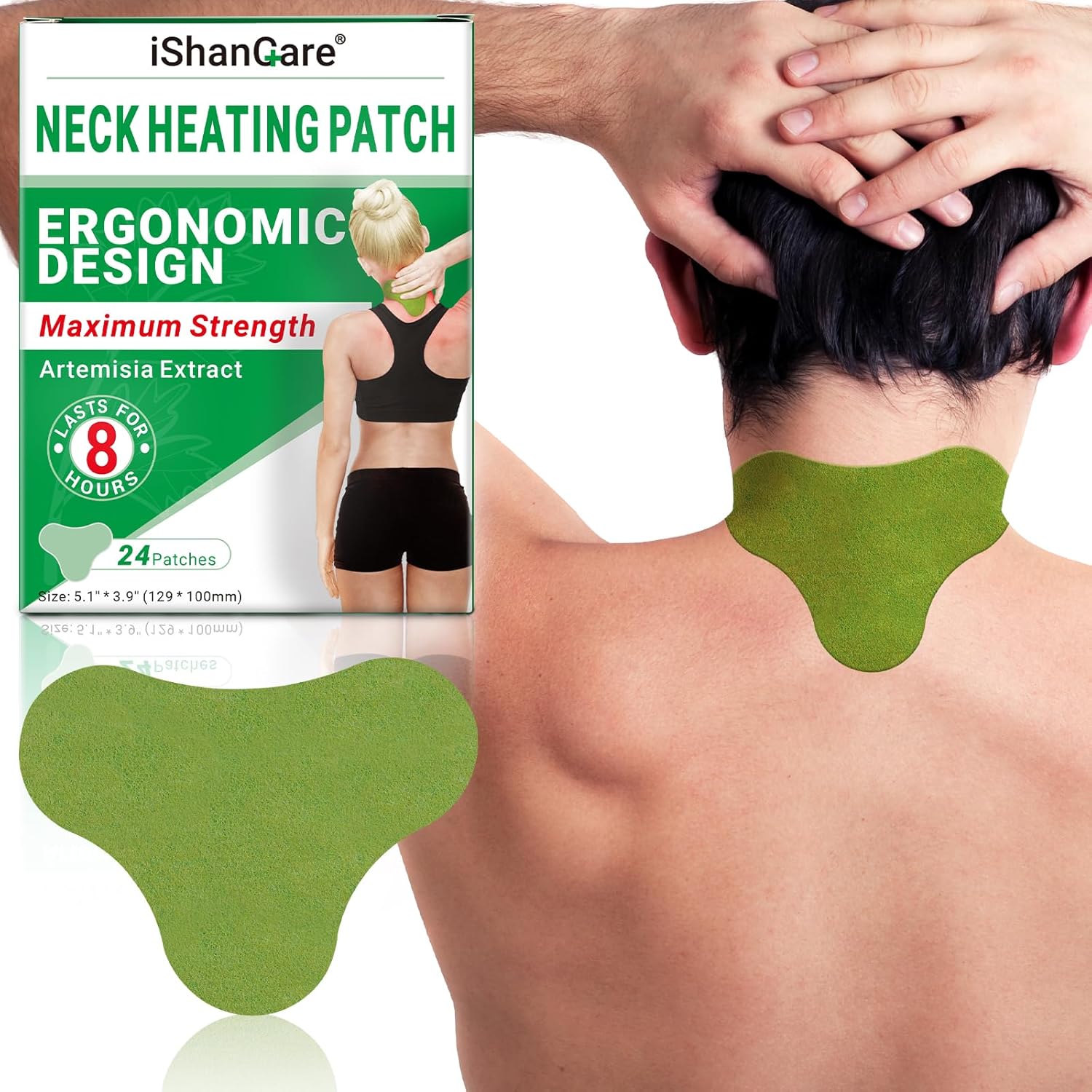 Ishancare Neck Patches 24 count front packaging showing the warming herbal plaster design for joint soreness.