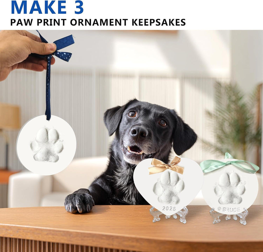 MYPAWLETS dog or cat paw print kit components including non toxic air dry clay and ribbons.