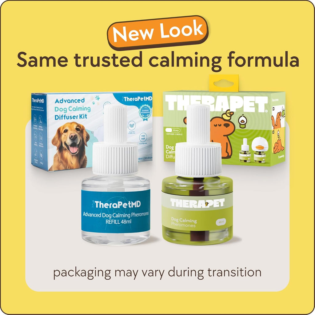TheraPetMD dog anxiety relief diffuser with two liquid refill bottles