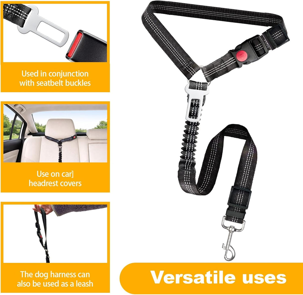 Frskcssd dog seat belt showing adjustable slider and bungee buffer