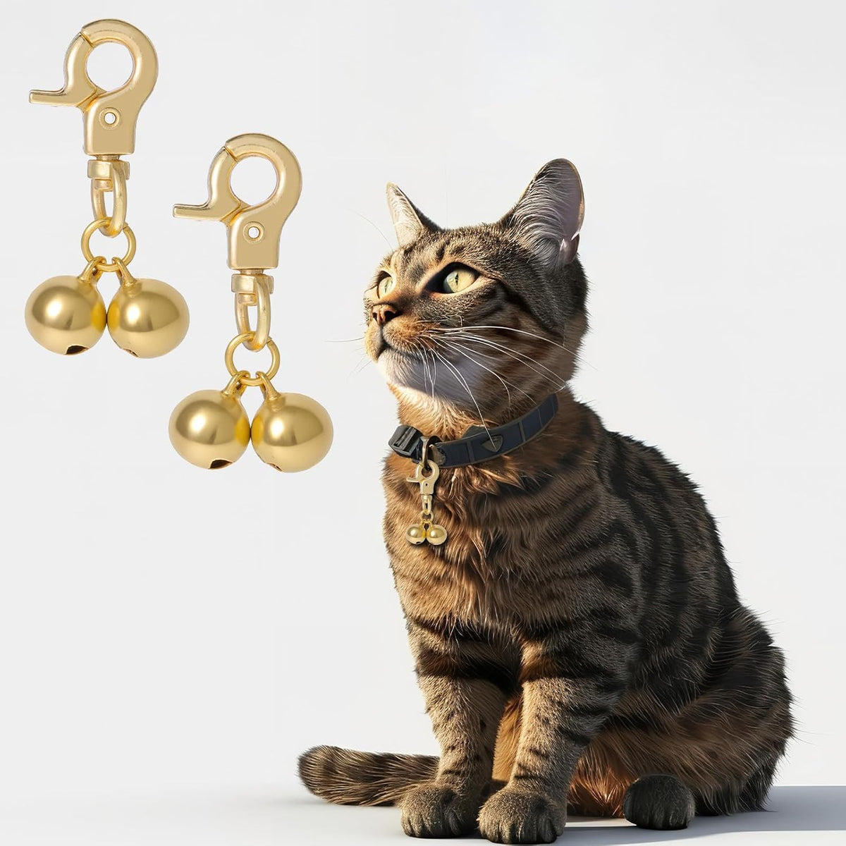 Compact metal cat collar bell charm demonstrating its small size and lightweight build.