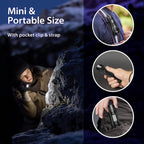 Aviation grade aluminum alloy tactical torch showing its compact pocket-friendly dimensions.