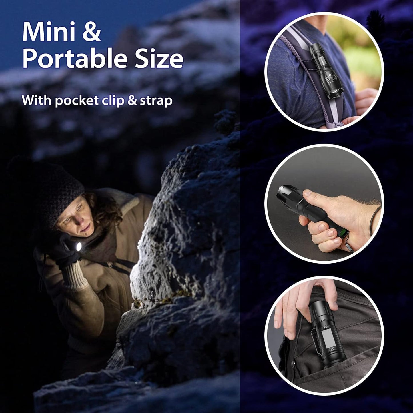 Aviation grade aluminum alloy tactical torch showing its compact pocket-friendly dimensions.