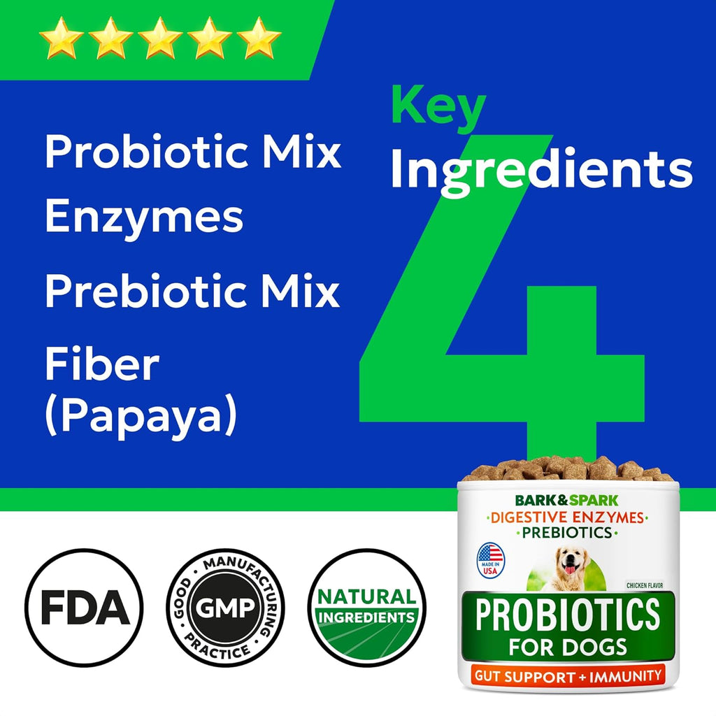 Back label of Bark and Spark dog probiotics showing ingredients