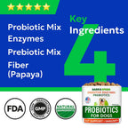 Back label of Bark and Spark dog probiotics showing ingredients