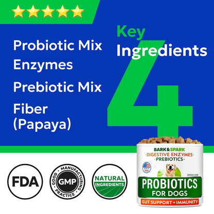 Back label of Bark and Spark dog probiotics showing ingredients